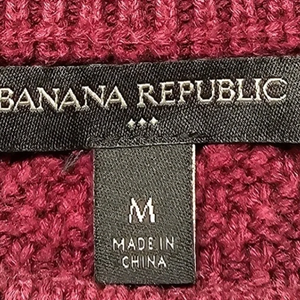 Banana Republic Mens Burgundy Textured Cotton Raglan Crewneck Sweater Size M